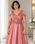 Rochie de seară coral din satin