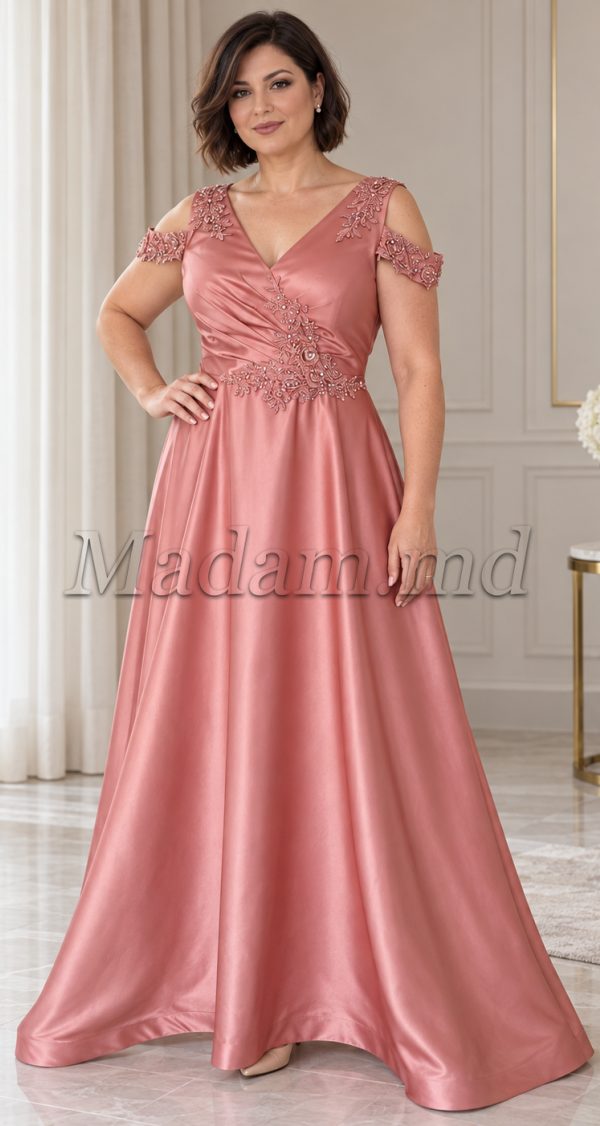 Rochie de seară coral din satin